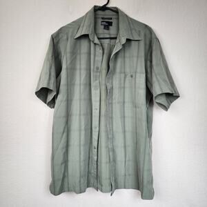 Large Marc Edwards Green Button Up Plaid Shirt Top